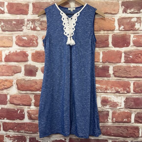 Max Studio Dress Women's Small Blue Boho Heathered Stretchy Embroidered Casual - Picture 1 of 8